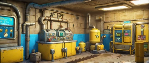 fallout shelter,chemical laboratory,heavy water factory,mining facility,engine room,the boiler room,auto repair shop,gold bar shop,refinery,gold shop,chemical plant,powerplant,yellow machinery,laundry room,industrial plant,cosmetics counter,apothecary,shipyard,fallout4,construction set,Illustration,Japanese style,Japanese Style 02