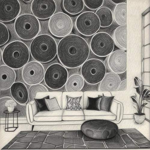 charcoal nest,patterned wood decoration,modern decor,circular pattern,umbrella pattern,contemporary decor,sofa cushions,black and white pattern,interior decor,mid century modern,graphite,sheet drawing,background pattern,round metal shapes,decor,sitting room,circles,honeycomb grid,interior decoration,round bales,Design Sketch,Design Sketch,Pencil