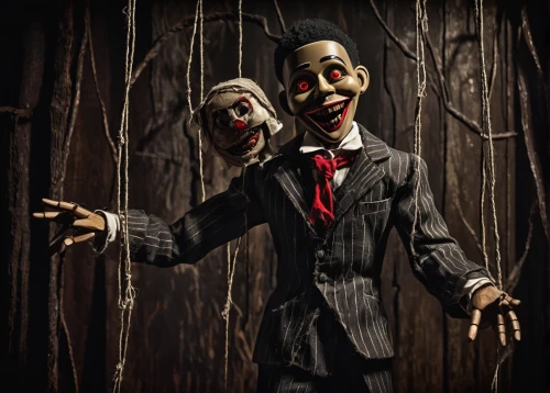 a wax dummy,marionette,creepy clown,horror clown,slender,it,puppet,ventriloquist,jigsaw,scary clown,string puppet,killer doll,wooden doll,comedy tragedy masks,the voodoo doll,a voodoo doll,puppets,collectible doll,puppeteer,wooden figures,Illustration,Realistic Fantasy,Realistic Fantasy 21