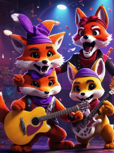 musicians,rock band,music band,orchestra,singing,serenade,musical ensemble,singers,foxes,artists of stars,mariachi,caper family,villagers,musical rodent,group photo,sing,halloween wallpaper,crash-land,halloween background,guitars,Conceptual Art,Oil color,Oil Color 06