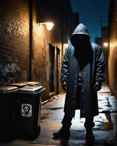 hooded man,garbage collector,bin,waste collector,rubbish collector,overcoat,garbage cans,trash can,darknet,digital compositing,trash cans,garbage can,waste bins,play escape game live and win,bin bag,soundcloud icon,conceptual photography,anonymous,doctor doom,trashcan,Illustration,American Style,American Style 11