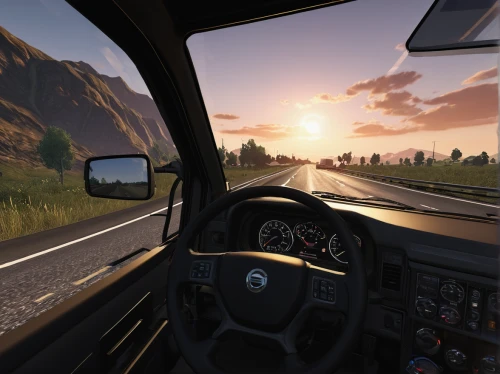 open road,behind the wheel,windshield,trucking,dashboard,trucker,volkswagen crafter,interstate,alpine drive,highway,rear-view mirror,truck driver,driving,cockpit,mountain highway,mountain road,gps navigation device,cruising,drive,the road,Illustration,American Style,American Style 15
