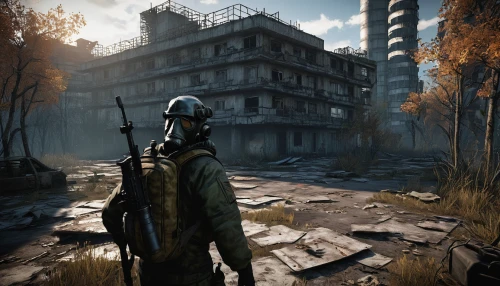 pripyat,post apocalyptic,fallout4,post-apocalypse,warsaw uprising,post-apocalyptic landscape,chernobyl,destroyed city,verdun,wasteland,action-adventure game,stalingrad,industrial ruin,game art,refinery,blockhouse,war correspondent,chemical plant,the skyscraper,building valley,Illustration,American Style,American Style 14