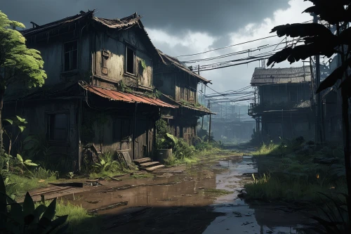 slums,alleyway,lost place,lostplace,post apocalyptic,slum,backwater,old linden alley,narrow street,lost places,alley,abandoned place,ancient city,hanoi,post-apocalyptic landscape,abandoned,old home,industrial ruin,roofs,street canyon,Illustration,Japanese style,Japanese Style 14