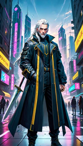 cg artwork,cyberpunk,game illustration,sci fiction illustration,dodge warlock,xing yi quan,witcher,drexel,vladimir,overcoat,imperial coat,pandemic,magistrate,massively multiplayer online role-playing game,game art,sigma,would a background,swordsman,blade,monsoon banner,Anime,Anime,General