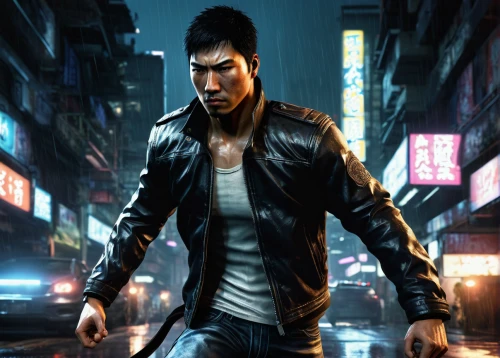yukio,black city,mobile video game vector background,game illustration,action-adventure game,full hd wallpaper,game art,cyberpunk,background images,leather jacket,male character,android game,main character,daemon,croft,renegade,game character,kowloon,background image,gangstar,Illustration,Japanese style,Japanese Style 09
