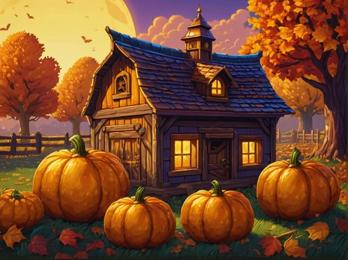 halloween background,pumpkin autumn,halloween wallpaper,halloween illustration,halloween pumpkin gifts,halloween scene,autumn background,autumn decoration,seasonal autumn decoration,autumn pumpkins,fall landscape,houses clipart,jack-o'-lanterns,pumpkin patch,jack o'lantern,jack-o-lanterns,autumn theme,candy pumpkin,autumn decor,halloween poster,Illustration,Paper based,Paper Based 15