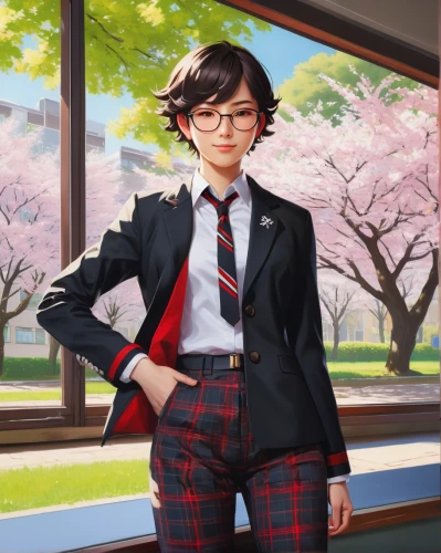 japanese sakura background,school uniform,anime japanese clothing,sakura background,takato cherry blossoms,school skirt,honmei choco,school clothes,chidori is the cherry blossoms,fuki,schoolgirl,cute tie,yukio,tartan background,tartan,a uniform,anime girl,anime 3d,flowered tie,mc,Art,Classical Oil Painting,Classical Oil Painting 41