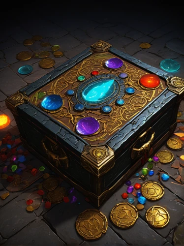 treasure chest,pirate treasure,card box,magic grimoire,collected game assets,gnome and roulette table,trinkets,gift box,treasure,eight treasures,giftbox,tokens,music chest,treasures,world champion rolls,gold shop,card table,gift boxes,lyre box,token,Art,Artistic Painting,Artistic Painting 51