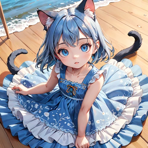 aegean cat,cat with blue eyes,nyan,rem in arabian nights,playmat,piko,cat kawaii,aqua,cute cat,domestic short-haired cat,little cat,cat ears,cat child,at sea,cyan,kitten,stray cat,ashitaba,miku,tea party cat,Anime,Anime,General