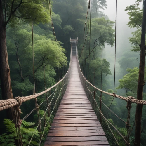 hanging bridge,canopy walkway,suspension bridge,tree top path,wooden bridge,scenic bridge,rope bridge,extradosed bridge,walkway,humpback bridge,footbridge,bridge,dragon bridge,hangman's bridge,taiwan,japan landscape,the mystical path,guizhou,vietnam,tree top,Conceptual Art,Graffiti Art,Graffiti Art 04