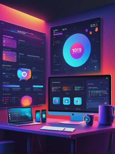 control center,flat design,blur office background,connectcompetition,working space,monitor wall,dribbble,blackmagic design,multi-screen,circle icons,gui,80's design,lures and buy new desktop,purple background,music workstation,apple desk,desk,tech trends,desktop view,landing page,Illustration,Realistic Fantasy,Realistic Fantasy 08