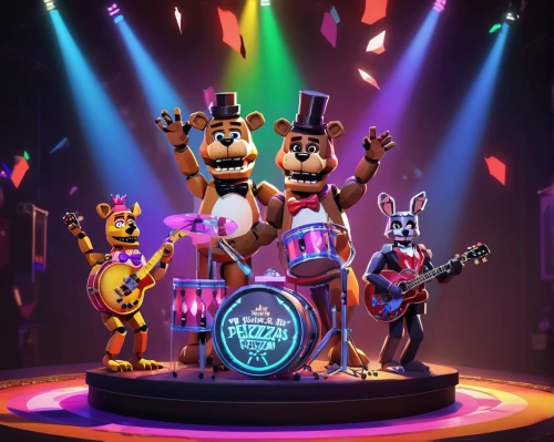 monkeys band,music band,big band,entertainers,the muppets,musical ensemble,circus show,instruments musical,the bears,kettledrums,disneyland paris,attraction theme,college band,musicians,drum club,rock band,rides amp attractions,walt disney world,bandleader,circus stage,Unique,3D,Low Poly