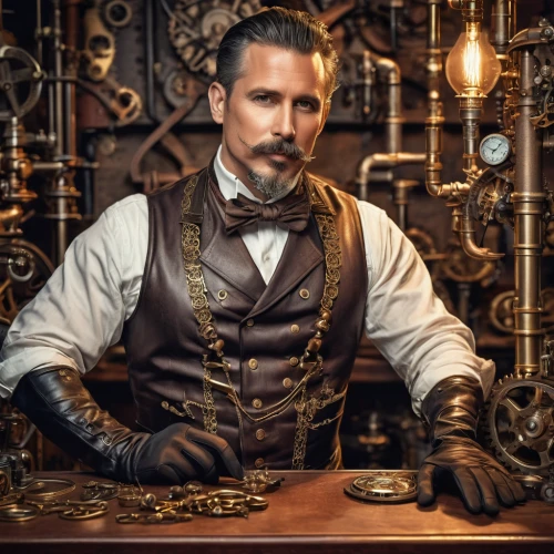 steampunk,watchmaker,steampunk gears,clockmaker,apothecary,merchant,tinsmith,antiquariat,silversmith,pocket watches,ornate pocket watch,bartender,shopkeeper,jewelry store,moulder,tailor,victorian style,gunsmith,cravat,candlemaker,Illustration,Black and White,Black and White 03