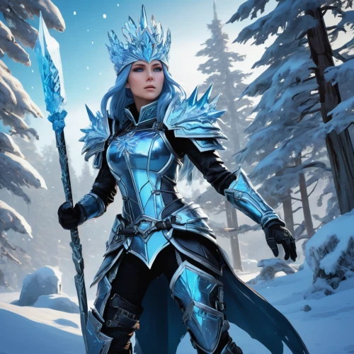 ice queen,winterblueher,the snow queen,suit of the snow maiden,blue enchantress,northrend,ice princess,nordic,massively multiplayer online role-playing game,snowflake background,icemaker,female warrior,eternal snow,winter background,blue snowflake,frost,elsa,show off aurora,heroic fantasy,ice crystal,Conceptual Art,Sci-Fi,Sci-Fi 01