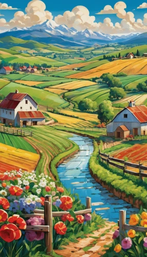 farm landscape,rural landscape,vegetables landscape,meadow landscape,landscape background,salt meadow landscape,river landscape,home landscape,mushroom landscape,farm background,springtime background,autumn landscape,nature landscape,beautiful landscape,mountainous landscape,the valley of flowers,fall landscape,mountain landscape,farmland,natural landscape,Art,Artistic Painting,Artistic Painting 45