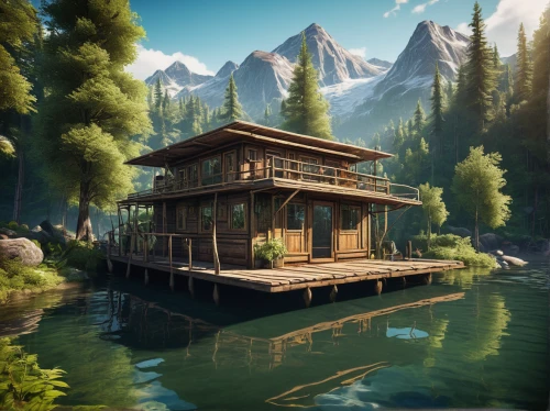 house with lake,house by the water,floating huts,houseboat,stilt house,boathouse,boat house,wooden house,summer cottage,stilt houses,the cabin in the mountains,fisherman's house,log cabin,small cabin,wooden hut,house in the mountains,log home,summer house,house in the forest,house in mountains,Photography,Fashion Photography,Fashion Photography 07