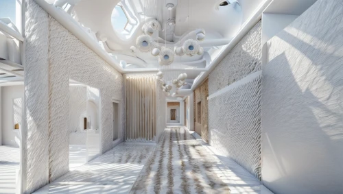 ice hotel,white temple,snowhotel,white room,hallway space,hallway,3d rendering,jewelry（architecture）,ceiling construction,archidaily,marble palace,ceiling ventilation,largest hotel in dubai,hotel hall,daylighting,snow roof,corridor,sky space concept,kirrarchitecture,school design