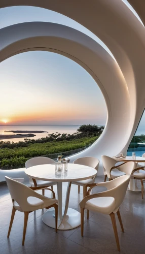 beach restaurant,fine dining restaurant,outdoor table and chairs,outdoor dining,breakfast room,patio furniture,dunes house,outdoor furniture,outdoor table,futuristic architecture,breakfast table,chair circle,breakfast hotel,dining table,eco hotel,garden furniture,a restaurant,jeju island,round house,chaise lounge