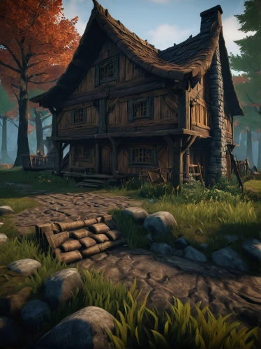 wooden house,witch's house,farmstead,house in the forest,devilwood,wooden houses,half-timbered house,tavern,cottage,log home,little house,country cottage,half timbered,summer cottage,collected game assets,homestead,wooden hut,traditional house,druid grove,blackhouse,Conceptual Art,Daily,Daily 07