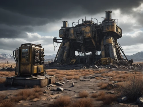 wasteland,mining facility,fallout4,fallout,mining excavator,post-apocalyptic landscape,industrial landscape,industrial ruin,post apocalyptic,yellow machinery,industries,mining site,metal rust,dust plant,mining,desolation,scrapyard,desolate,gold mining,excavators,Photography,Documentary Photography,Documentary Photography 13