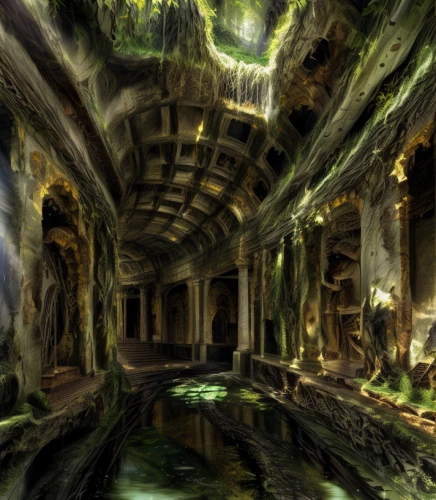 catacombs,underground lake,cistern,hall of the fallen,ancient city,lost place,abandoned place,speleothem,dungeon,fractal environment,virtual landscape,underground,swampy landscape,world digital painting,lostplace,abandoned places,canal tunnel,labyrinth,tunnel of plants,haunted cathedral