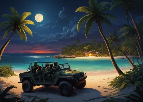 jeep wrangler,jeep dj,jeep,jeep rubicon,jeeps,tropics,jeep cj,tropical island,jeep honcho,tropical beach,coconut trees,yellow jeep,willys jeep,mercedes-benz g-class,cartoon video game background,south seas,land rover defender,land rover,world digital painting,g-class,Illustration,Abstract Fantasy,Abstract Fantasy 05