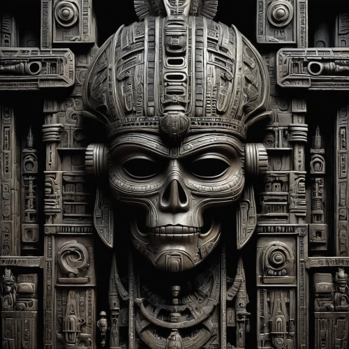 aztec,aztecs,skull statue,skull sculpture,incas,king tut,death mask,totem,ancient egypt,inca face,skull with crown,maya civilization,pharaohs,ancient egyptian,scull,the aztec calendar,carved wood,pharaonic,egyptian temple,carvings,Conceptual Art,Sci-Fi,Sci-Fi 02