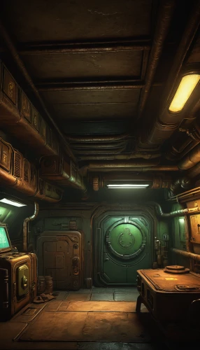 fallout shelter,sci fi surgery room,vault,basement,chamber,trollius download,engine room,ufo interior,bunker,mining facility,galley,apothecary,empty interior,dark cabinetry,compartment,panopticon,dormitory,cellar,rooms,research station,Illustration,Retro,Retro 07