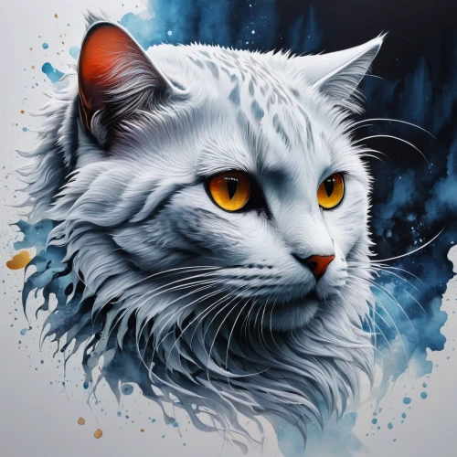 turkish angora,white cat,cat on a blue background,siberian cat,cat vector,norwegian forest cat,nebelung,felidae,breed cat,white lion,cat with blue eyes,chartreux,white tiger,blue eyes cat,world digital painting,gray cat,gray kitty,drawing cat,lion white,maincoon,Photography,General,Fantasy