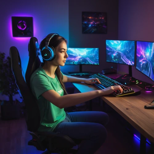 girl at the computer,lures and buy new desktop,lan,visual effect lighting,gamer zone,gamers round,gamer,twitch icon,women in technology,purple background,monitors,connectcompetition,fractal design,monitor wall,night administrator,gaming,twitch logo,game room,mousepad,blur office background,Unique,3D,Modern Sculpture