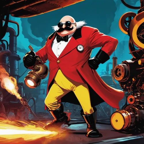 kingpin,pyro,henchman,engineer,popeye,spy,boilermaker,conductor,ringmaster,bellboy,captain p 2-5,cartoon doctor,key-hole captain,glasses penguin,turbo,judge hammer,carburetor,steel man,penguin enemy,admiral von tromp,Conceptual Art,Oil color,Oil Color 21