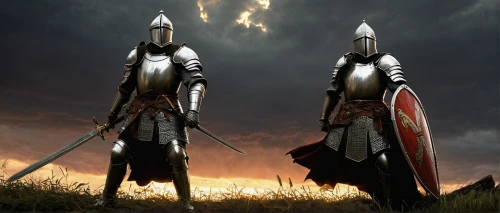 knight armor,crusader,templar,knights,warriors,storm troops,wall,swordsmen,guards of the canyon,massively multiplayer online role-playing game,warrior and orc,gladiators,lancers,armour,paladin,heavy armour,digital compositing,patrols,aaa,protectors,Illustration,Retro,Retro 10
