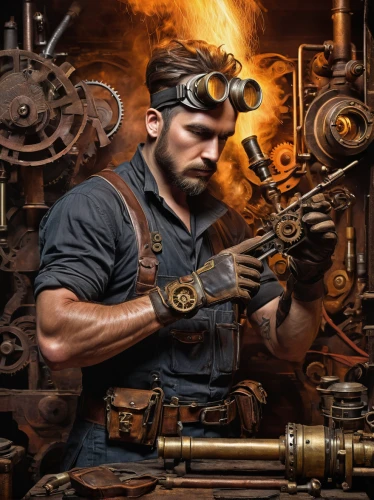 steampunk,steampunk gears,watchmaker,mechanic,steelworker,craftsman,blacksmith,bicycle mechanic,gas welder,metal lathe,gunsmith,repairman,clockmaker,welder,engineer,acetylene,rivet gun,metalsmith,scrap iron,railroad engineer,Conceptual Art,Daily,Daily 25