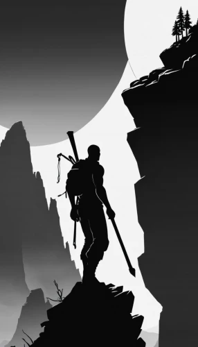 silhouette art,map silhouette,mountain guide,art silhouette,man silhouette,cowboy silhouettes,the silhouette,silhouetted,silhouette,silhouette of man,ski mountaineering,silhouettes,the wanderer,trekking poles,mountaineer,sillouette,halloween silhouettes,lone warrior,mountaineers,valhalla,Illustration,Black and White,Black and White 33