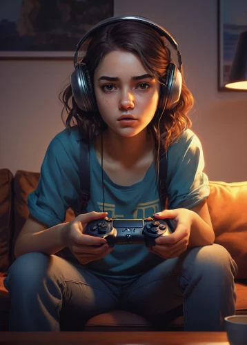 gamer,gaming,game illustration,consoles,gamer zone,video gaming,woman playing,games console,girl at the computer,game consoles,game addiction,home game console accessory,music background,gaming console,gamers round,game art,headset,listening to music,gamers,videogame,Illustration,Realistic Fantasy,Realistic Fantasy 34