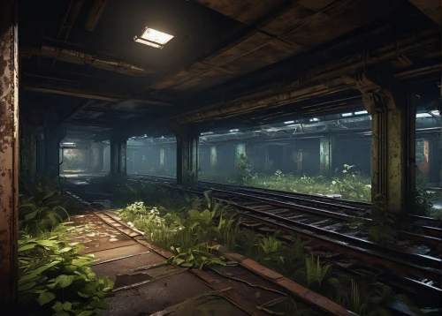 industrial ruin,industrial hall,abandoned train station,greenhouse,mining facility,juice plant,tunnel of plants,plant tunnel,undergrowth,the ugly swamp,water plants,tube plants,lost place,dandelion hall,jungle,apiarium,lostplace,aquatic plants,swamp,tileable,Illustration,Vector,Vector 03