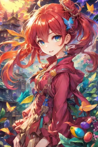 meteora,fae,fantasia,flora,fire lily,nightingale,rusalka,red-haired,camellia,scarlet sail,autumn background,cardinal,red bird,cheshire,nora,fire angel,red butterfly,flower fairy,elza,vanessa (butterfly),Digital Art,Anime