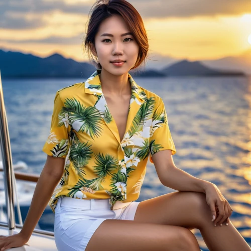 girl on the boat,vietnamese woman,on a yacht,boat operator,vietnamese,pineapple top,phuquy,asian woman,vietnam,pineapple boat,aloha,asian girl,boat landscape,lei,miss vietnam,boat ride,yacht,vietnam's,at sea,boat,Photography,General,Realistic