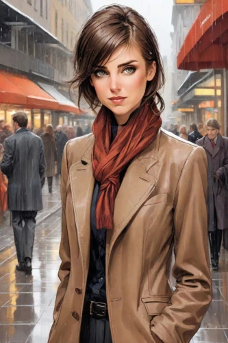 world digital painting,sci fiction illustration,the girl at the station,city ​​portrait,woman in menswear,girl in a long,overcoat,woman at cafe,female doctor,cigarette girl,girl walking away,white-collar worker,woman walking,private investigator,woman shopping,vesper,spy,walking in the rain,action-adventure game,women fashion,Digital Art,Comic