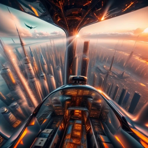 hot-air-balloon-valley-sky,futuristic landscape,airships,airship,panoramical,sunrise flight,industrial landscape,sky space concept,sky train,descent,industrial tubes,skycraper,afterburner,aerial landscape,elves flight,take-off of a cliff,virtual landscape,flying machine,above the city,vertigo