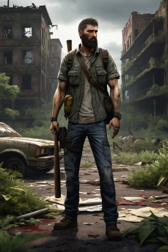 pubg mascot,cuba background,post apocalyptic,cargo pants,merle black,mercenary,scrap dealer,merle,shooter game,action-adventure game,game art,bandana background,combat medic,dead earth,main character,pripyat,scrapyard,woodsman,brawny,crossbones,Art,Classical Oil Painting,Classical Oil Painting 28