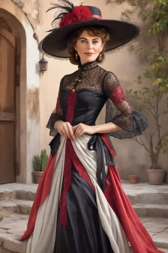 victorian fashion,victorian lady,matador,maureen o'hara - female,costume design,the carnival of venice,mary poppins,queen of hearts,hoopskirt,folk costume,the hat of the woman,ball gown,victorian style,overskirt,miss circassian,the victorian era,flamenco,ethel barrymore - female,la catrina,girl in a historic way,Photography,Realistic
