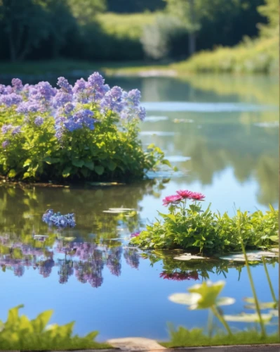 lily pond,pond flower,garden pond,pond plants,lilly pond,giverny,flower water,water lilies,background view nature,lotus pond,purple hydrangeas,pond,summer border,landscape designers sydney,water plants,hydrangeaceae,lotus on pond,hydrangeas,mirror in the meadow,ornamental plants