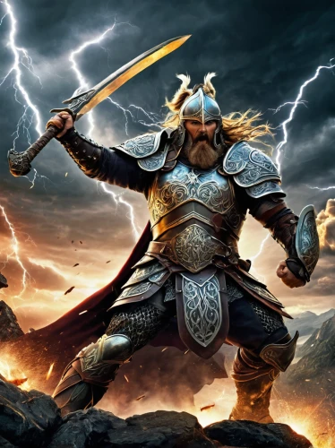 god of thunder,massively multiplayer online role-playing game,crusader,norse,wind warrior,paladin,dane axe,warlord,thracian,heroic fantasy,wall,viking,strom,templar,thundercat,thunderbolt,collectible card game,storm troops,iron mask hero,cent,Illustration,Retro,Retro 13