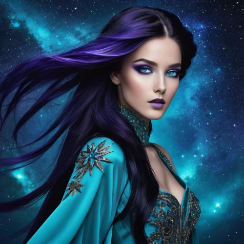 fantasy art,fantasy portrait,blue enchantress,fantasy picture,zodiac sign libra,horoscope libra,sorceress,fantasy woman,the enchantress,queen of the night,world digital painting,jasmine blue,mystical portrait of a girl,faery,faerie,fairy queen,sci fiction illustration,the zodiac sign pisces,blue moon rose,fairy galaxy,Photography,Fashion Photography,Fashion Photography 03