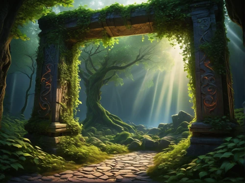 the mystical path,forest path,elven forest,enchanted forest,forest background,druid grove,green forest,forest glade,fantasy landscape,cartoon video game background,forest landscape,fairy forest,fairytale forest,fantasy picture,pathway,heaven gate,aaa,holy forest,the forest,forest of dreams,Art,Artistic Painting,Artistic Painting 37