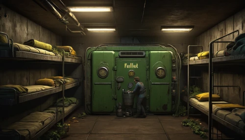 fallout shelter,locker,the morgue,storage,garage,chemical container,dormitory,fallout4,storage medium,warehouseman,compactor,bunker,basement,cargo car,capsule hotel,air-raid shelter,greengrocer,cargo containers,door-container,compartment,Illustration,Realistic Fantasy,Realistic Fantasy 18