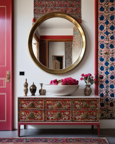 moroccan pattern,spanish tile,ornate room,dressing table,patterned wood decoration,interior decor,ethnic design,art nouveau design,interior decoration,decorative frame,danish room,beauty room,moorish,chinese screen,oriental painting,tiled wall,room divider,armoire,interior design,art deco frame,Photography,General,Realistic