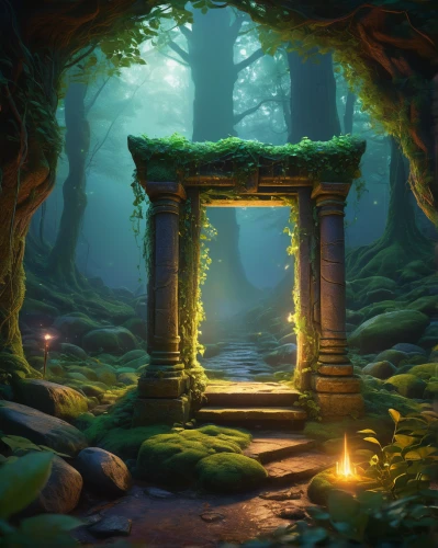druid grove,fantasy landscape,cartoon video game background,druid stone,elven forest,the mystical path,game illustration,forest background,forest glade,fantasy picture,background with stones,forest landscape,enchanted forest,forest path,wishing well,mushroom landscape,backgrounds,portal,fairy forest,the forest,Conceptual Art,Sci-Fi,Sci-Fi 22